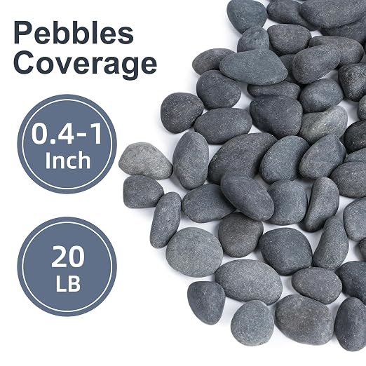 Pulovin 20 lbs River Rocks for Landscaping, 0.4-1 inch Natural Rocks for Aquarium, Fish Tank, Decorative Garden Stones for Plants, Flower Pots, Vase, Walkways