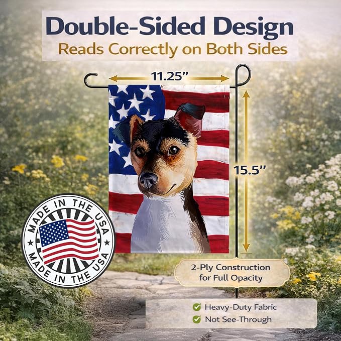Caroline's Treasures CK6460GF Brazilian Terrier Dog American Flag Garden Flag Mailbox Flag Decorative Yard Flag Banner Outside Patio Artwork Yard Flower Beds, Garden Size, Multicolor