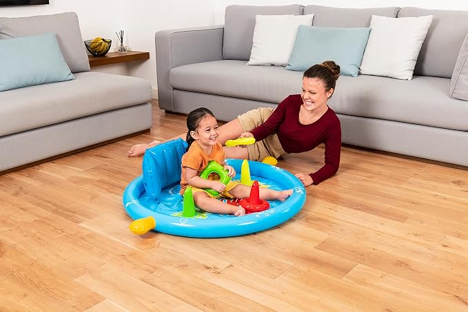 Bestway Seashapes Splash Pad | Baby Sensory Water Pool, with Backrest, Sunshade and Games, 6 Months +