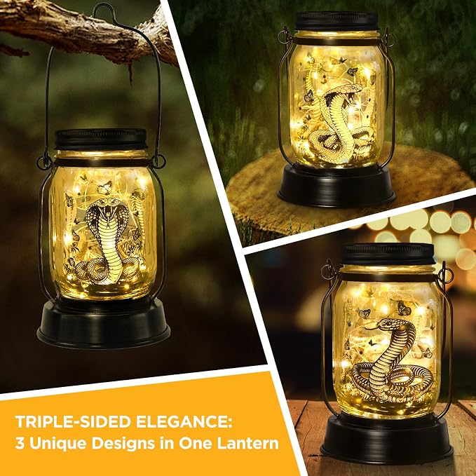 kyoryuger Snake Gifts for Women/Men Snake Solar Lanterns Mom Birthday King Cobra Snakes Animal Lovers Lantern Animal Memorial Lights Solar Garden Decoration for Yard, Patio,Backyard,Porch Torches