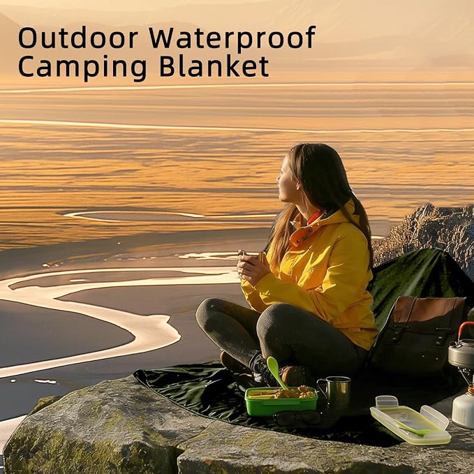 Large Waterproof Outdoor Camping Blanket 80 x 58 inch | Fleece Picnic Blankets Windproof Travel Stadium Blanket for Beaches Pets Car Camp Picnic Mat for Both Cold & Warm Weather