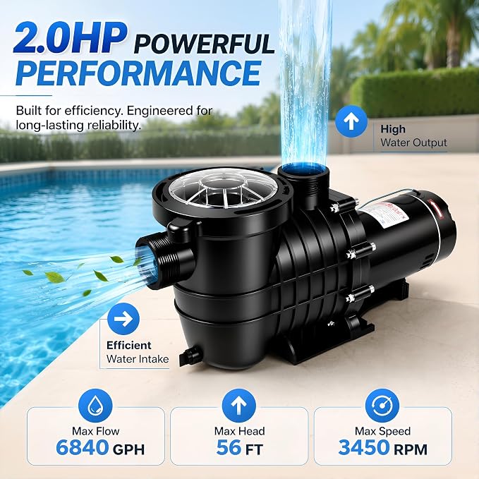 TOPWAY 2HP 110v Swimming Pool Pump 111GPM Filter Garden lnground and Above Ground Pools Water Pump
