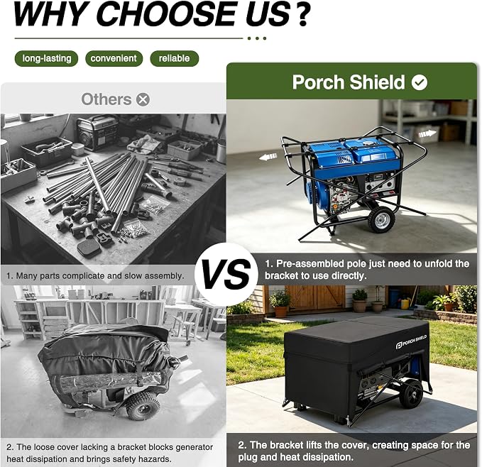 Porch Shield Generator Covers Running - Heavy Duty Waterproof Generator Rain Tent Shelter for 3500-12000 Watt, Black