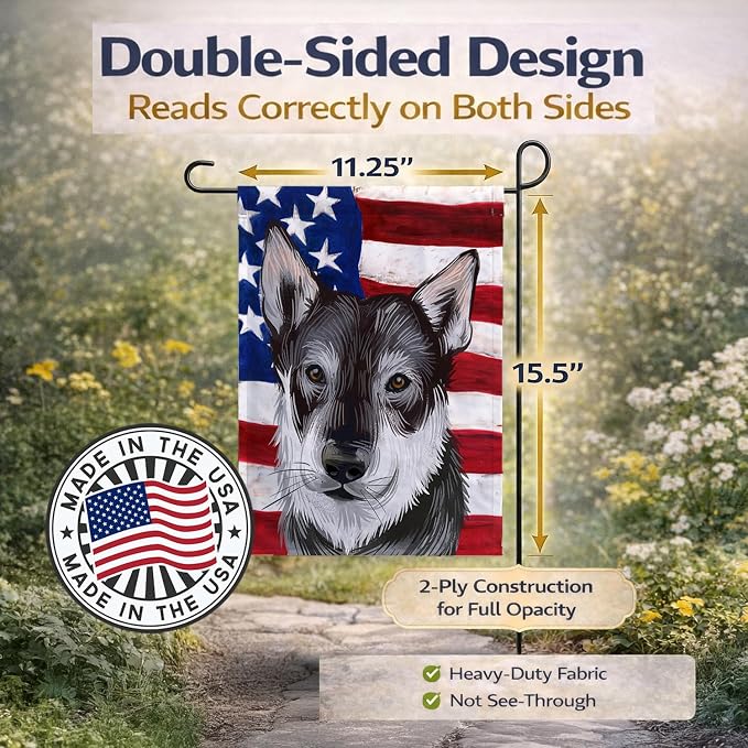 Caroline's Treasures CK6579GF Jamthund American Flag Garden Flag Mailbox Flag Decorative Yard Flag Banner Outside Patio Artwork Yard Flower Beds, Garden Size, Multicolor