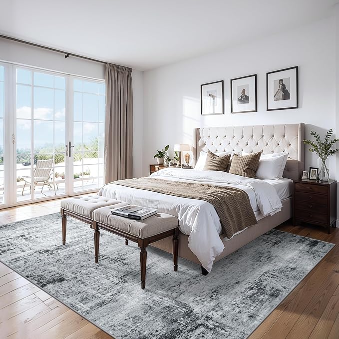 PLHXFR 10x14 Area Rug Living Room: Modern Abstract Washable Carpet Black | For Bedroom Dining Room Farmhouse Nursery Home,Machine washable,Non Slip,Large Soft Neutral,Stain Resistant, Indoor Floor
