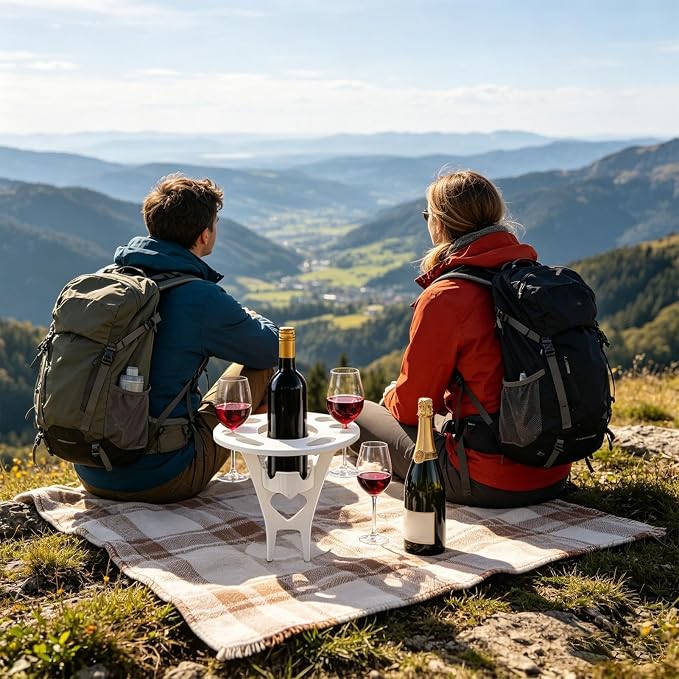Foldable Wine Table Outdoor, Portable Mini Wooden Picnic Table Wine Glass Holder for Beach BBQ Camping Yard Lawn Party