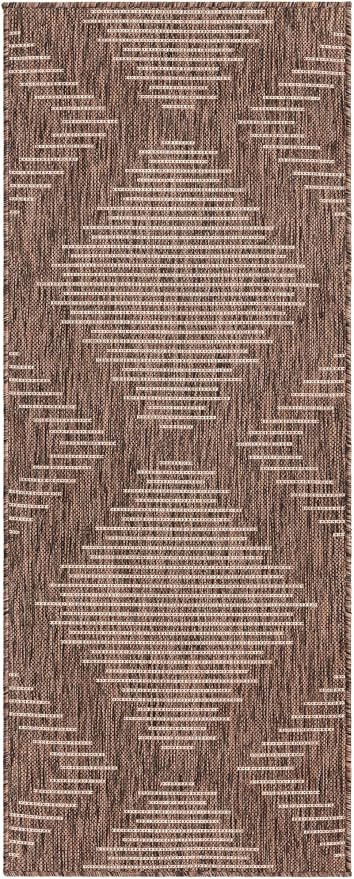 Unique Loom Outdoor Modern Collection Area Rug - Tambor (2' x 5' 1" Runner, Brown/ Ivory)
