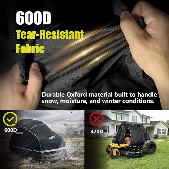 YSPACE Riding Lawn Mower Cover, Heavy Duty 600D Waterproof Lawn Tractor Cover, Fits Up to 54" Deck with Windproof Strap & Storage Bag for John Deere, EGO, Toro, Craftsman, Husqvarna, Honda and More