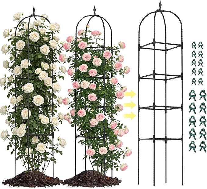 2 Pack 70.87" Garden Obelisk Trellis for Climbing Plants – Rustproof Metal Plant Tower, Pyramid Design for Roses, Clematis, Jasmine, and Vegetable Vines, Indoor & Outdoor Use, Black