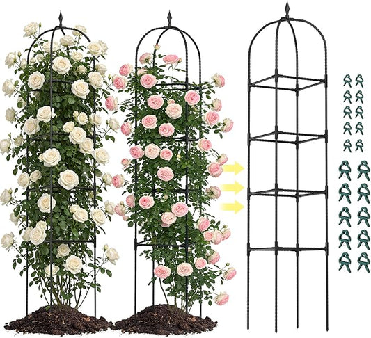 2 Pack 70.87" Garden Obelisk Trellis for Climbing Plants – Rustproof Metal Plant Tower, Pyramid Design for Roses, Clematis, Jasmine, and Vegetable Vines, Indoor & Outdoor Use, Black