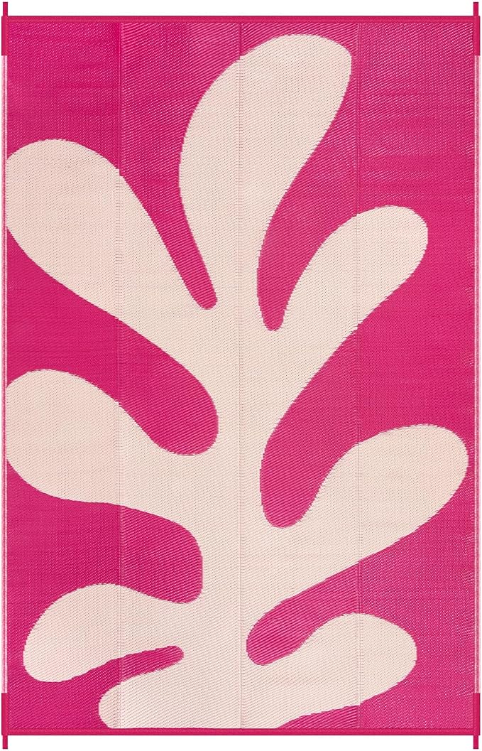 Lahome Plastic Hot Pink Outdoor Rug, Reversible Coral Sea Funky Outdoor Camping Rug, Portable Rv Rugs for Outside Beach Pool Camper Picnic Paio, Pink 8'x10'