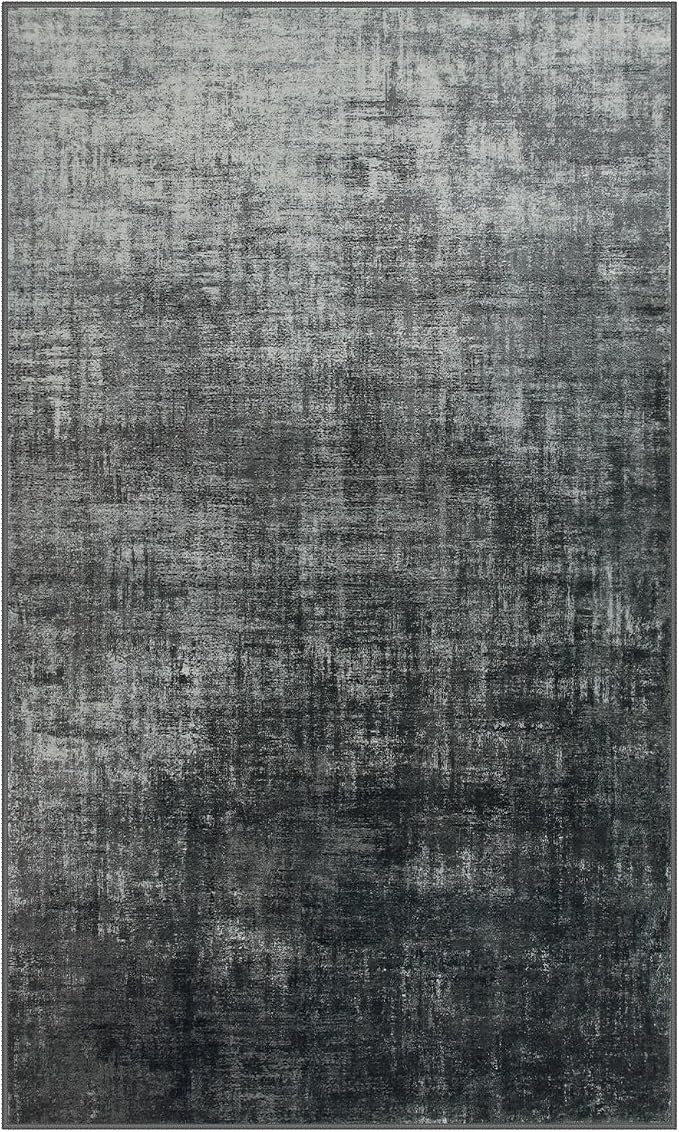 Lahome 3x5 Black Rugs for Entryway,Boho Kitchen Rugs Non Slip Washable,Modern Abstract Ombre Small Soft Low-Pile Indoor Floor Carpet for Bathroom Bedroom(3'x5',Black and White)