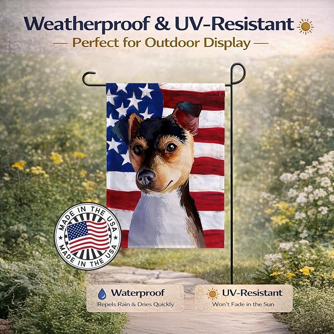 Caroline's Treasures CK6460GF Brazilian Terrier Dog American Flag Garden Flag Mailbox Flag Decorative Yard Flag Banner Outside Patio Artwork Yard Flower Beds, Garden Size, Multicolor