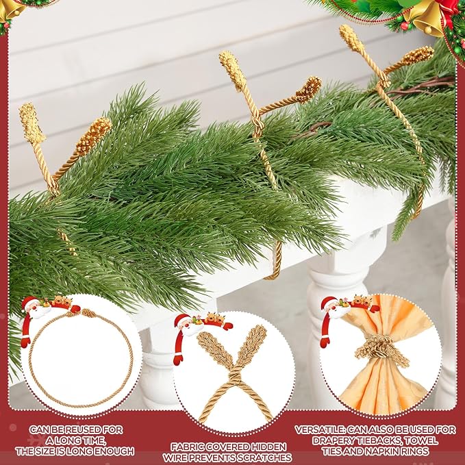 Zhengmy 24 Pcs 30 Inch Christmas Garland Ties Decorative Twist Ties for Banister Reusable Flexible Twist for Stairway Christmas Garland Hanger Xmas Railing Decor Holiday Craft Wrapping(Gold)