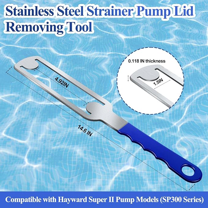 Pool Pump Lid Removal Tool with Handle Grip, Upgraded Metal Pool Pump Cover Removal Wrench Swimming Pools Strainer Lid Removing Tool Compatible with Hayward Super II Pump SP3000 SP3010 SP3007 Series