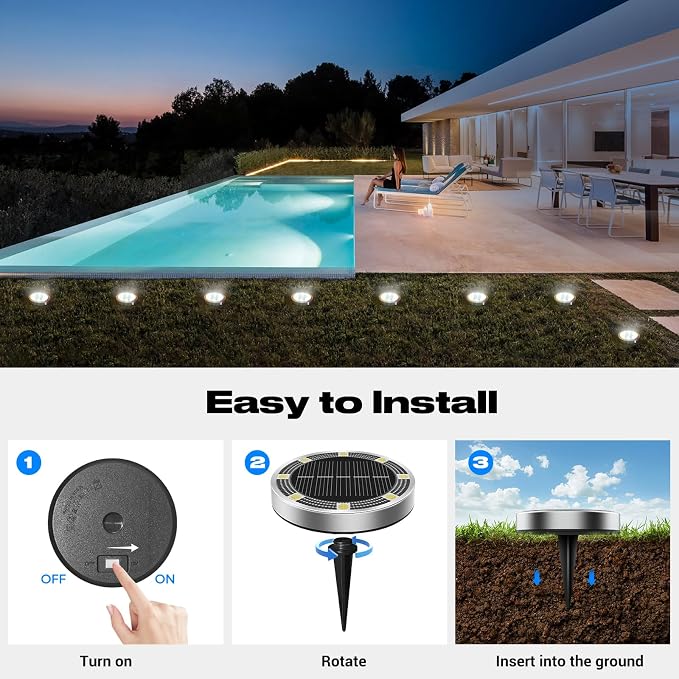 Peasur Solar Ground Lights Outdoor, 6 Pack Flat Solar Powered Disc Lights, IP68 Waterproof, Anti-Rust, Landscape Lighting for Pathway Garden Yard Lawn Walkway Landscape Driveway, Mini, Cool White
