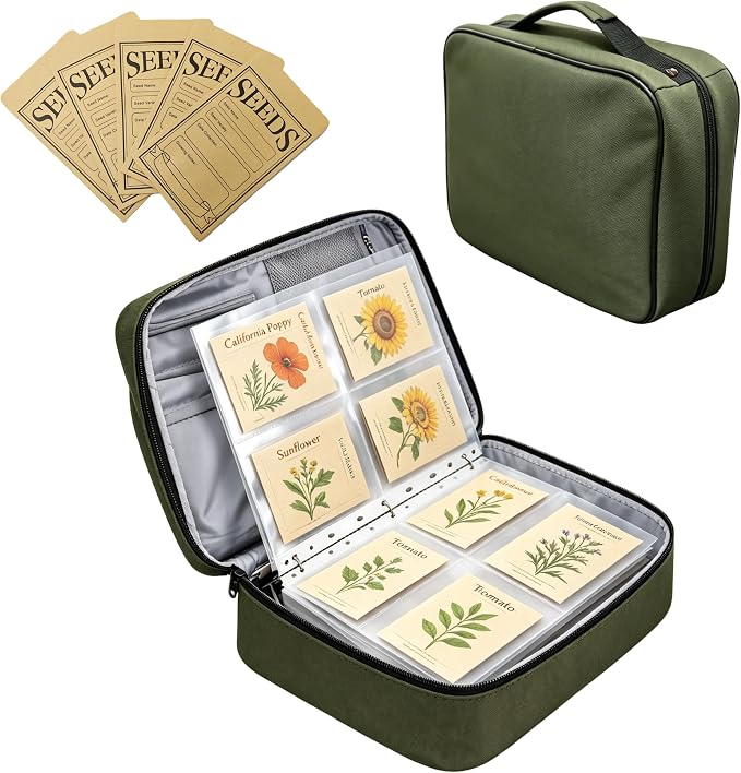 Seed Storage Organizer Binder with 20 Pcs Seed Envelopes & 30 Pack Sheet | Seed Binder, Holds 120 Packets Envelopes, Waterproof,Seed Packet Organizer for Garden Planner, Green