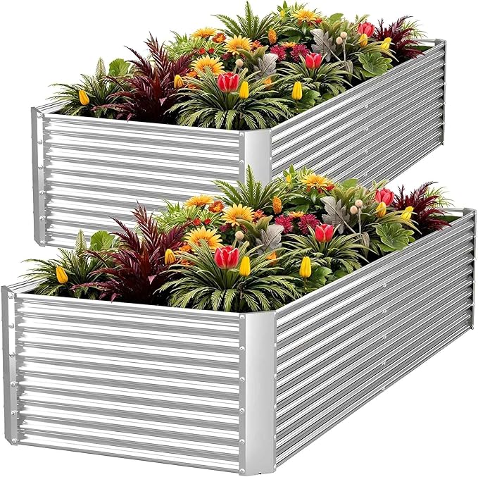 2pcs Tall Galvanized Raised Garden Bed Outdoor,Steel Garden Bed for Vegetables,Above Ground Garden Box for Flower,Metal Raised Beds for Gardening - 6x3ft