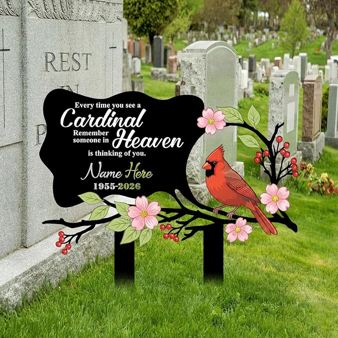 Personalized Cardinal Garden Sign with Stakes, Custom Name Sign, Flower Yard Decor Outdoor, Memorial Gift for Mom, Garden Plaque Sympathy Gifts, loss loved Ones Cardinal Sign