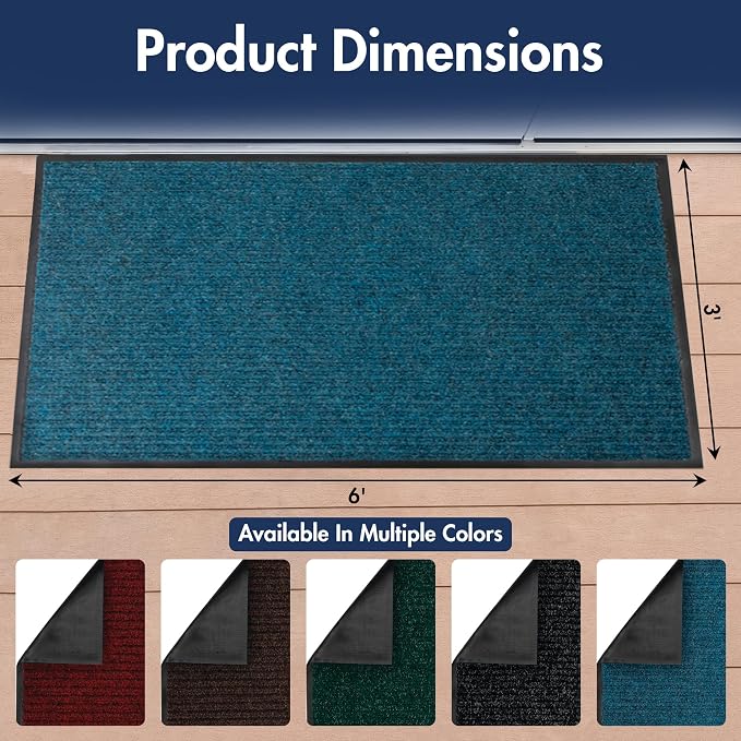 Notrax 109 Industrial Door Mat, 3' x 6' Large Entrance Mat, Heavy Duty Commercial Rugs for Entryway, Welcome Lobbies, Garage, and Mudroom, Made in the USA, Slate Blue, Brush Step 109S0036BU