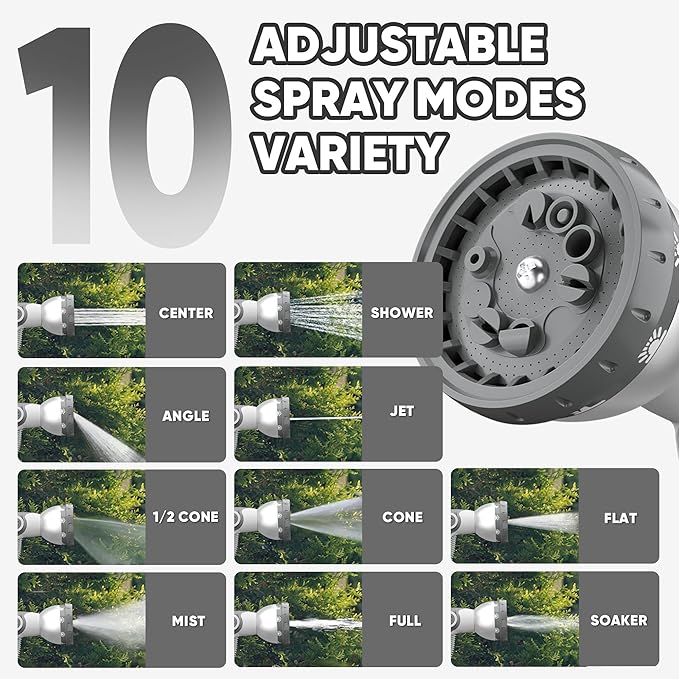 Retractable Garden Hose Reel, 5/8 in x 110FT Heavy Duty Auto Hose Reel Wall Mounted, Upgraded UV Resistant with 10 Pattern Nozzle, Any Length Lock & Slow Return System, 180°Swivel Bracket, Light Grey