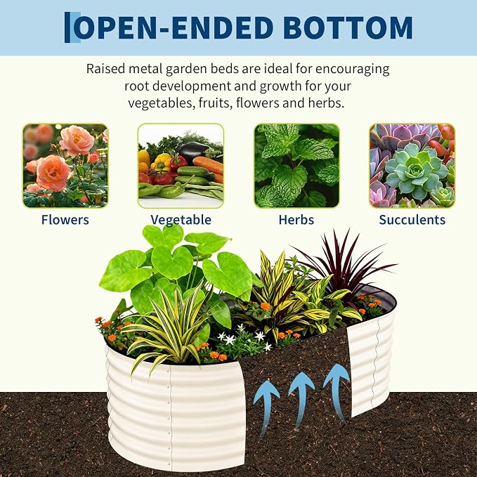 GarveeLife 6x3x2 ft Galvanized Raised Garden Bed - 24“ Tall Metal Planter Box for Vegetables, Flowers, Herbs, Rust-Resistant Outdoor Garden Box, Easy Assembly Raised Beds for Gardening, Beige