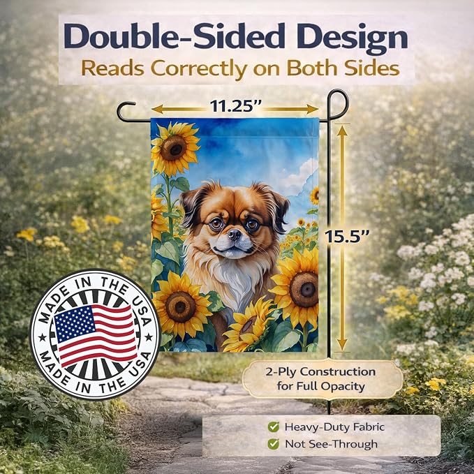 Caroline's Treasures DAC6167GF Tibetan Spaniel in Sunflowers Garden Flag Mailbox Flag Decorative Yard Flag Banner Outside Patio Artwork Yard Flower Beds, Garden Size, Multicolor