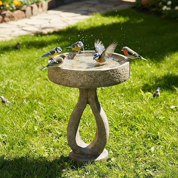 SKYFIRE 21.8" H Outdoor Birdbath for Garden -Fibre Reinforced Concrete Large Bird Bath Outdoor Decor with Modern Pedestal for Garden, Patio, Lawn -15.7”Dia. X 21.8”H Contemporary Birdbaths&Supports