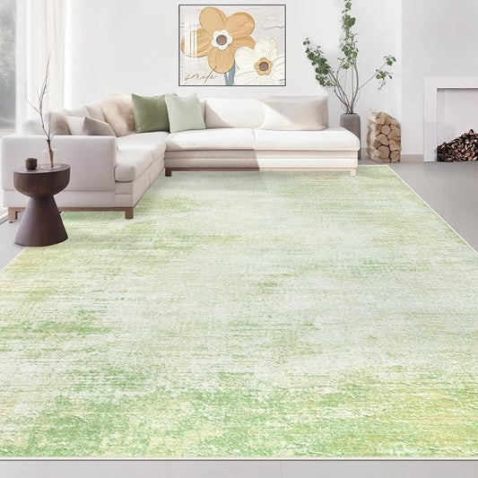 Area Rugs 9x12 Living Room: Washable Rug Modern Abstract Large Rugs Soft Non Slip Neutral Rug Stain Resistant Indoor Carpet for Bedroom Kitchen Dining Room Home Office Rugs(Green,9'x12')
