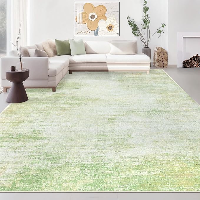 Area Rugs 8x10 Living Room: Washable Rug Modern Abstract Large Rugs Soft Non Slip Neutral Rug Stain Resistant Indoor Carpet for Bedroom Kitchen Dining Room Home Office Rugs(Green,8'x10')