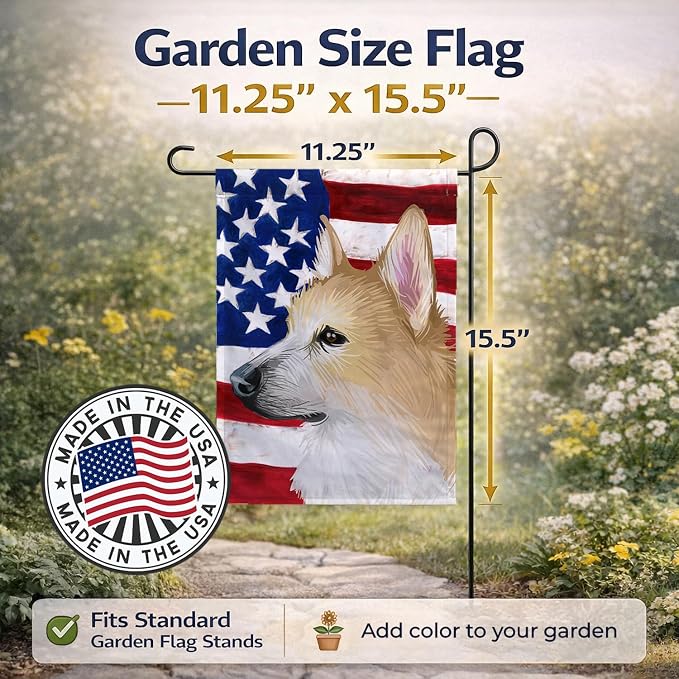 Caroline's Treasures CK6630GF Norwegian Buhund Dog American Flag Garden Flag Mailbox Flag Decorative Yard Flag Banner Outside Patio Artwork Yard Flower Beds, Garden Size, Multicolor