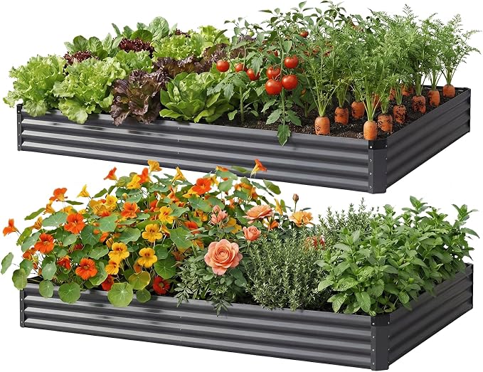 2Packs 6X3X1 FT Raised Garden Beds Outdoor, Planter Raised Beds for Gardening, Vegetables, Flowers, Large Metal Garden Box, Deep Plant Flower pots Outdoor(Dark Gray)