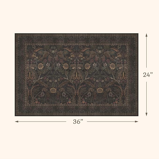 Dark Brown 2x3 Washable Entry Rug, Throw Small Rugs for Entryway Kitchen Bathroom Indoor Door Mat, Farmhouse Floral & Botanical Door Mats, Low Pile Soft Stain Resistant Carpet