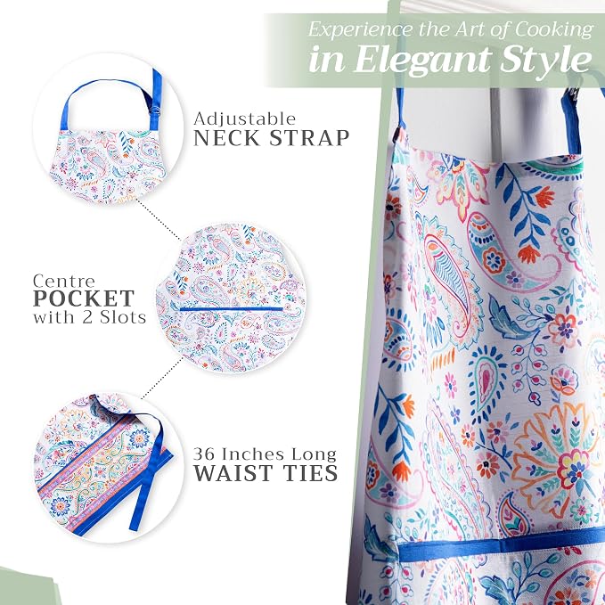 Maison d' Hermine Aprons for women with Pocket 100% Cotton (27.50"x31.50") | Adjustable Neck Strap & long ties Apron Men Chef Wedding Cooking Gardening Server Maid
