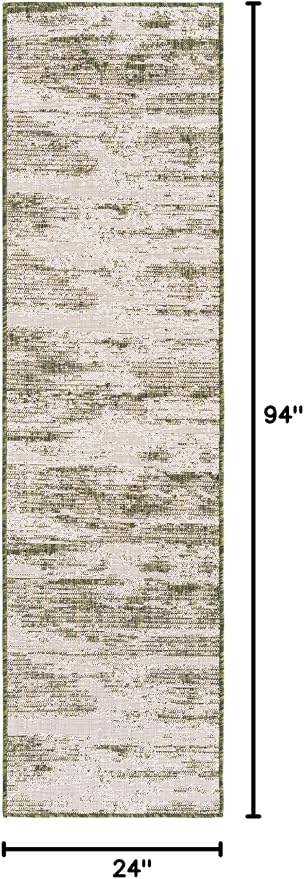 Unique Loom Outdoor Modern Collection Area Rug - Cartago (2' x 7' 10" Runner, Green/ Ivory)