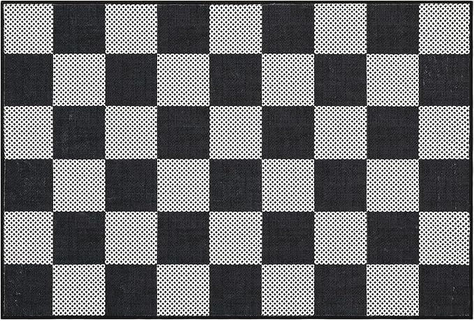 GarveeHome Checkered Black and White 2x3 Washable Rug Low-Pile Door Mat | Small Black and White Soft Stain Resistant Rug for Entryway Bedroom Bathroom Kitchen Non-Slip TPE Backing