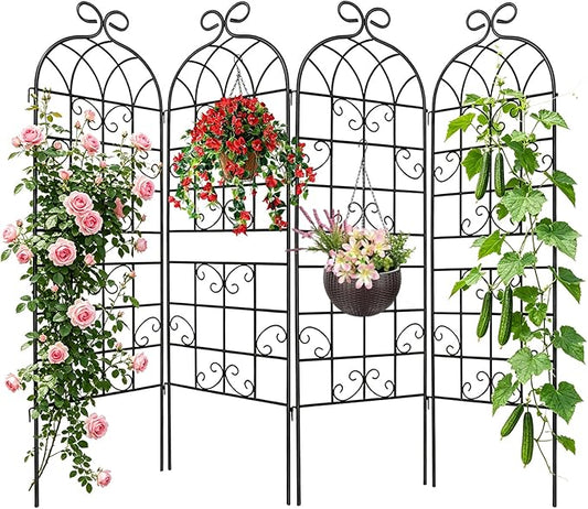 YOBAZAN 4 Pack 71x19.7in Rustic Iron Arch Decoration Garden Trellis with Black Metal Coating – Perfect for Supporting Climbing Plants Outdoor, Roses, Vines, Flowers, and Vegetables.