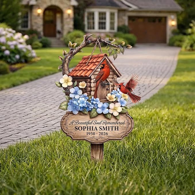 Personalized Cardinal Memorial Yard Sign Outdoor Metal Decor | custom name cardinal memorial plaque yard sign with stakes garden sympathy gift for mom outdoor decor for loss of loved one
