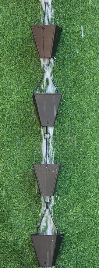 KAM Home Bronze Tapered Square Cups Rain Chain with Installation Kit (Black, 15)