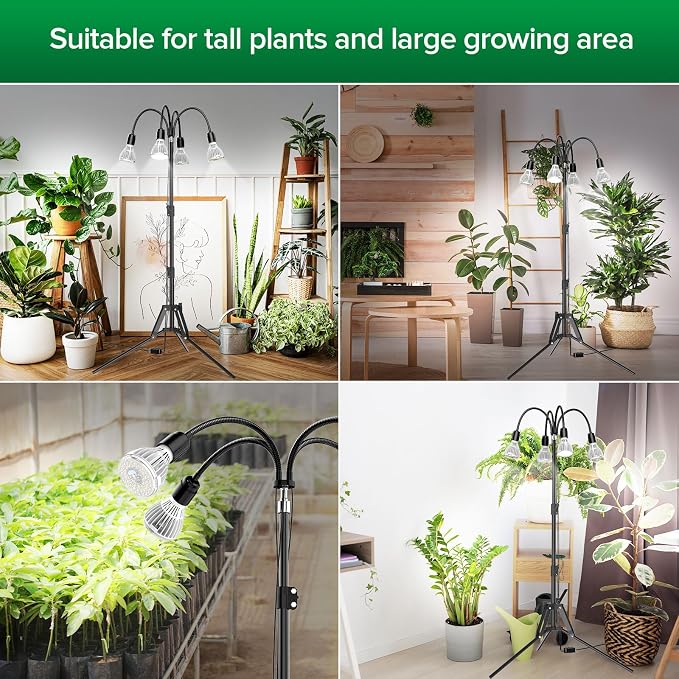 SANSI Grow Lights for Indoor Plants, 128W Full Spectrum Plant Lights for Indoor Growing, 35-64 inches Detachable Tripod Standing Grow Light with High PPFD No Dimmable 4 Pack of Par25 32W Bulb