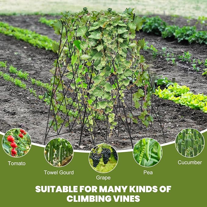 Cucumber Trellis 2 Pack, Foldable A-Frame Garden Trellis for Raised Bed Garden Grow Support with Plant Support Clips, Twist Ties, Plastic Ties, for Cucumber,Tomato, Climbing Plants and Flowers