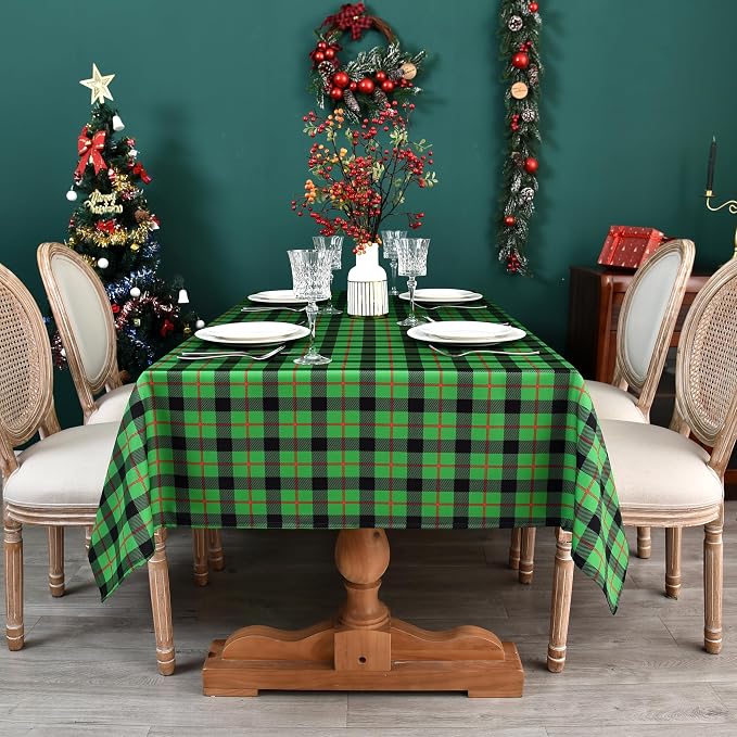 Classic Gingham Buffalo Tablecloth Fabric - Oblong 58x144 Inch Checkered Table Cloth for Indoor Outdoor - Irish Table Cover for Christmas Day, St. Patricks Day, Picnics, BBQs, and Parties