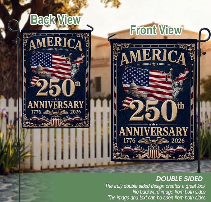 250th Anniversary Usa Commemorative Flags, 250 Years Of Freedom Flag, American 250th Anniversary Patriotic Design, 1776-2026 Commemorative Banner, Garden Flags For Outside, Front And Back Print 4 (12x18 Inch)