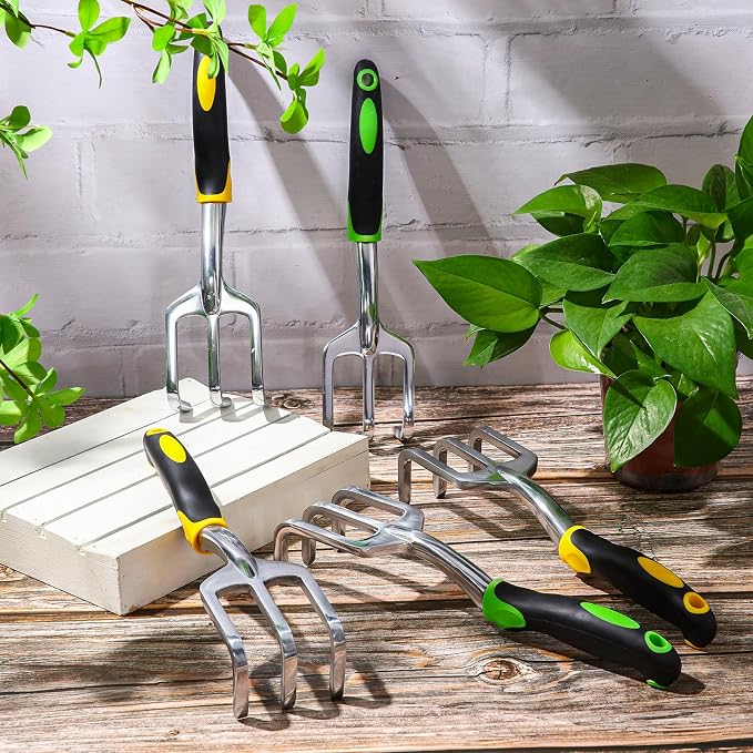 Yaocom 24 Pcs Hand Rake Garden Tool Mini Heavy Duty Garden Cultivator 11 Inch Small Rakes Gardening Aluminum Alloy Hand Tiller with Handle for Digging Weeding Loose Soil