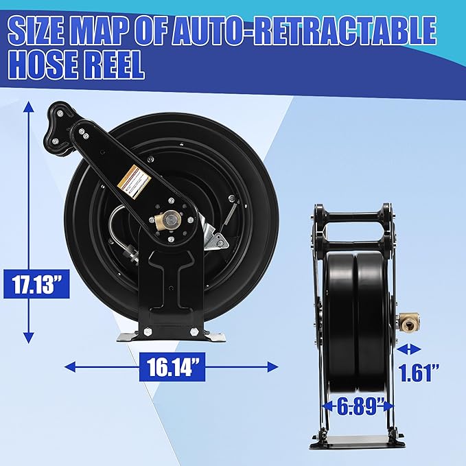 FIXFANS High Pressure Washer Hose Reel for Water/Air/Oil, 50 FT X 3/8" or 100 FT X 1/4" Steel Dual Arm Auto-Retractable Power Wash Hose Reel, Heavy Duty Hose Reel 4000 PSI