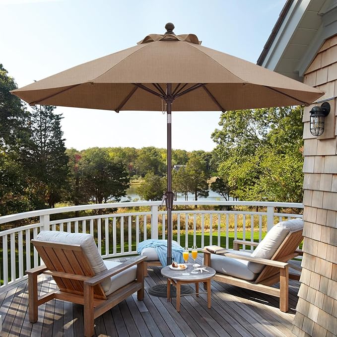 ABCCANPOY 9Ft Outdoor Patio Umbrella, Gold Stripe