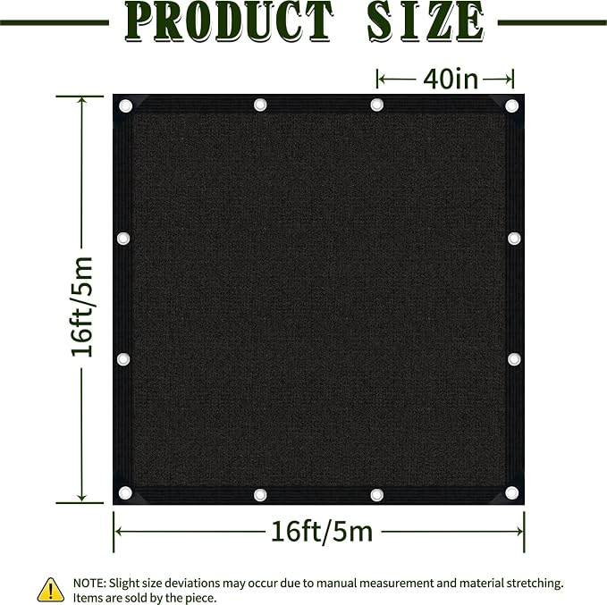 40% Shade Cloth for Garden,16×16FT Durable HDPE Mesh with Grommets, Sun Protected Garden Shade Netting for Vegetables Flowers Greenhouse Patio, Yard