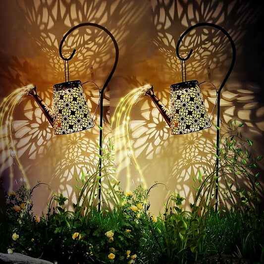 2 Pack Solar Watering Can Lights with Shepherd Hook,Solar Powered Watering Can Light, Waterproof Outdoor Garden Hanging Decoration(Classic).