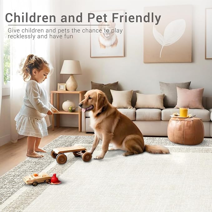 GAOMON Area Rugs 2x6 Modern Runner Rug Washable Bordered Entryway Runners Soft Faux Wool Carpet Contemporary Neutral Non-Slip Long Rug Runner Indoor Accent Hallway Kitchen Runners for Bedroom Beige