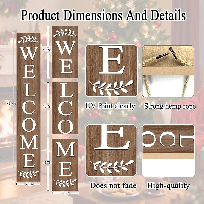Farmhouse Wooden Welcome Sign Stand for Front Door, 47" Large Welcome Sign for Front Porch, Rustic Vertical Tall Porch Leaner Decor for Outdoor Patio Garden